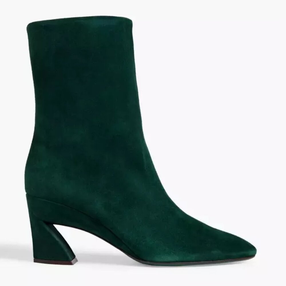 $1150 SALVATORE FERRAGAMO AMATEA SUEDE ANKLE BOOTS EMERALD ALMOND 9 C (PB44)